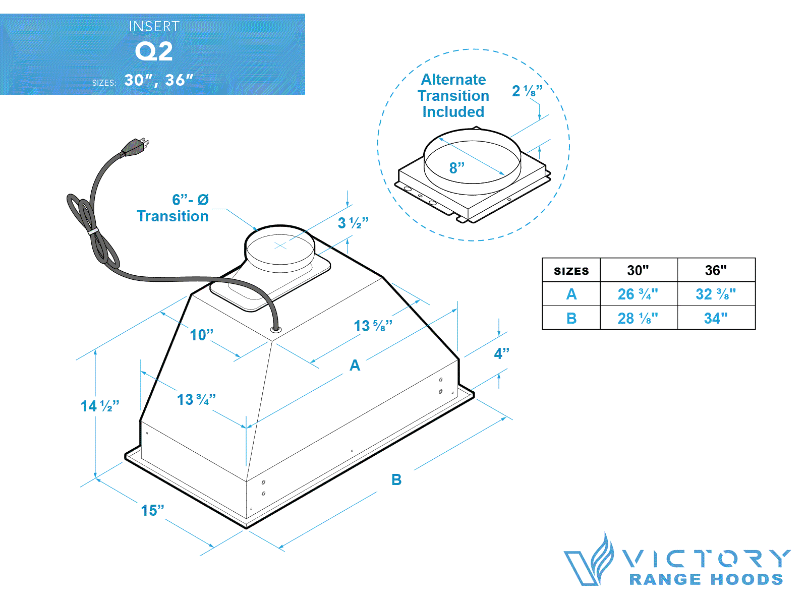 30 Inch Range Hood Insert with 450/600 CFM Remote Blower  - VICTORY Q2 - Image 7