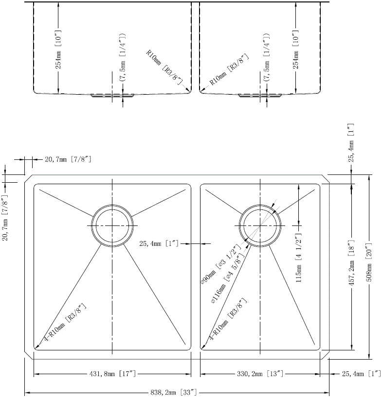 33" Double Bowl Under-Mount Sink - KS522 - Image 6