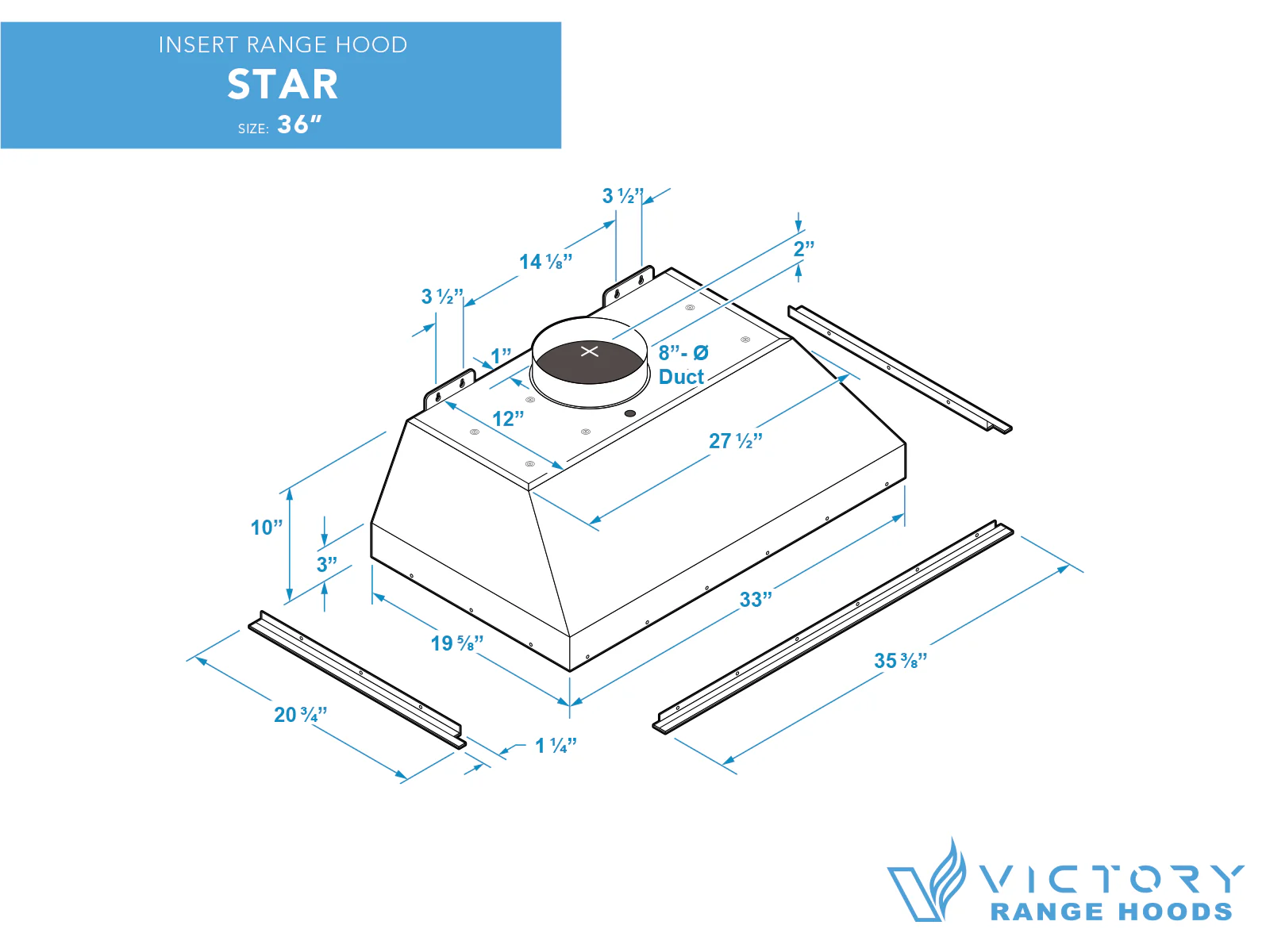 36 Inch Range Hood Insert with 1000 CFM Remote Blower - VICTORY Star - Image 5