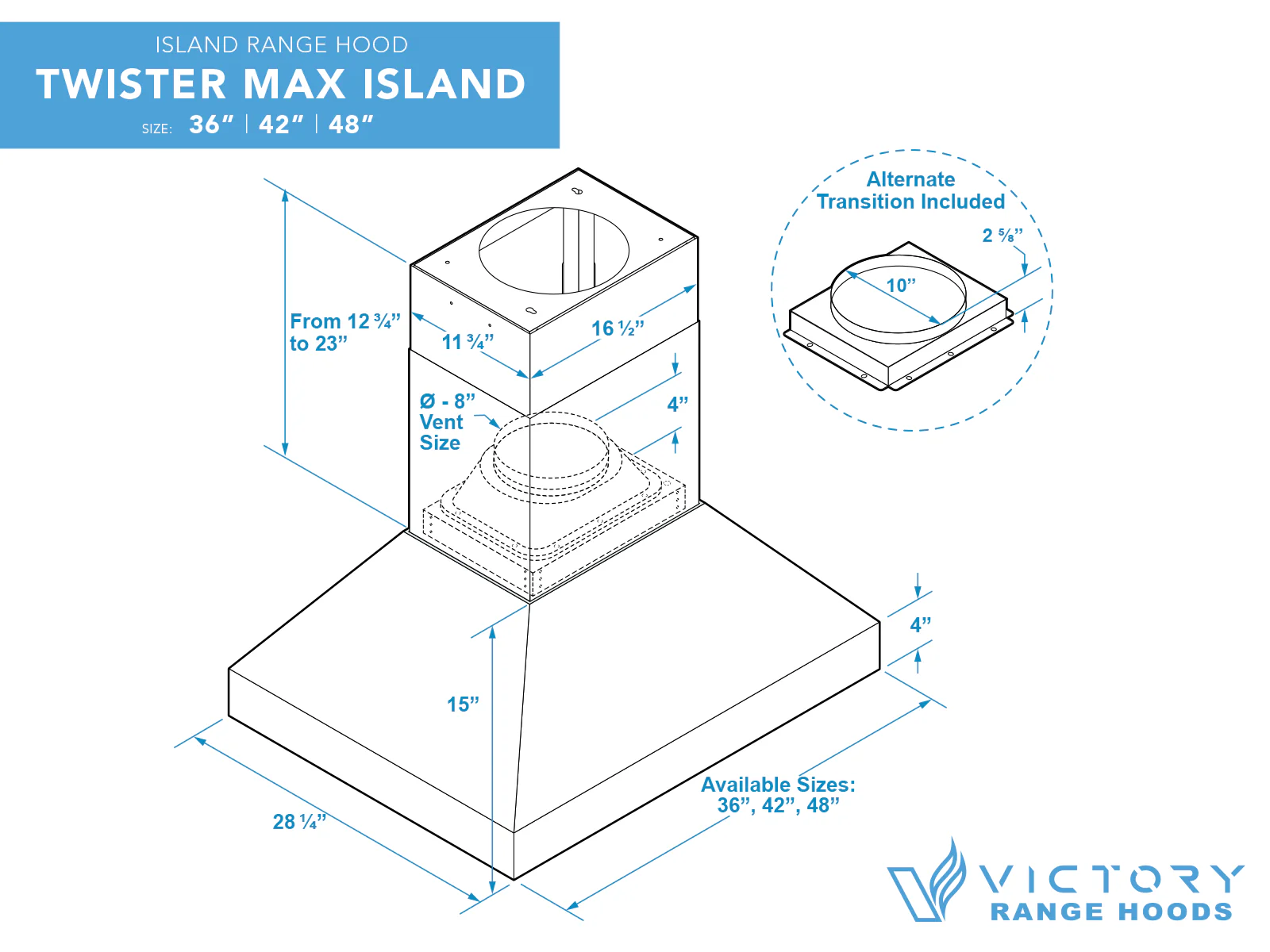 48 Inch Island Range Hood 1200 CFM - VICTORY Twister MAX Island - Image 9