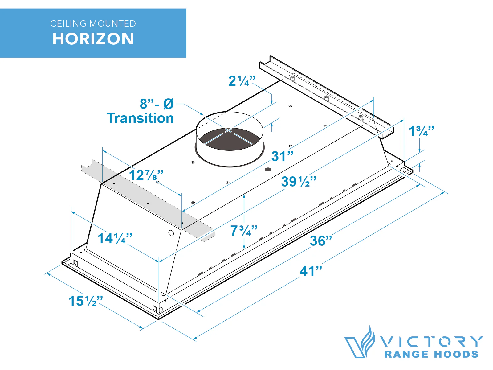 Victory Horizon 900 CFM Double Blower Ceiling Mount Range Hood - Image 5