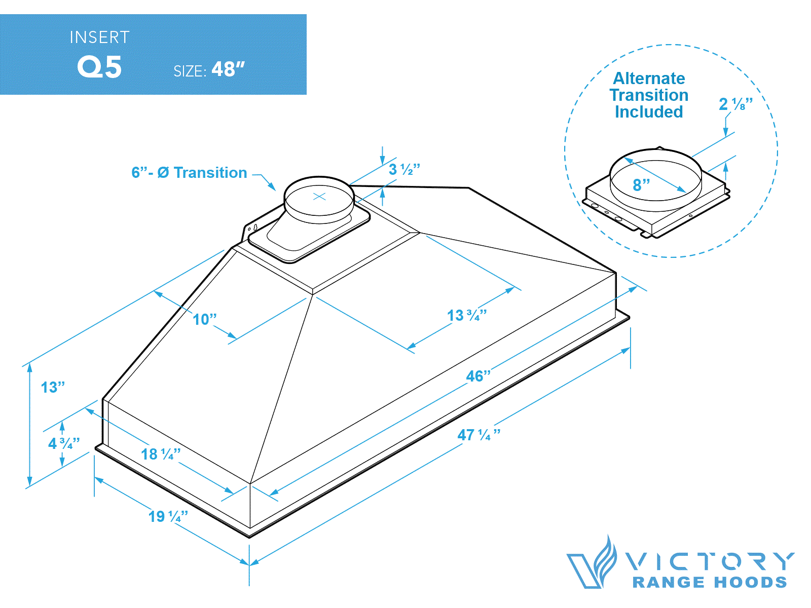 48 Inch 750 CFM Range Hood Insert  - VICTORY Q5 - Image 9